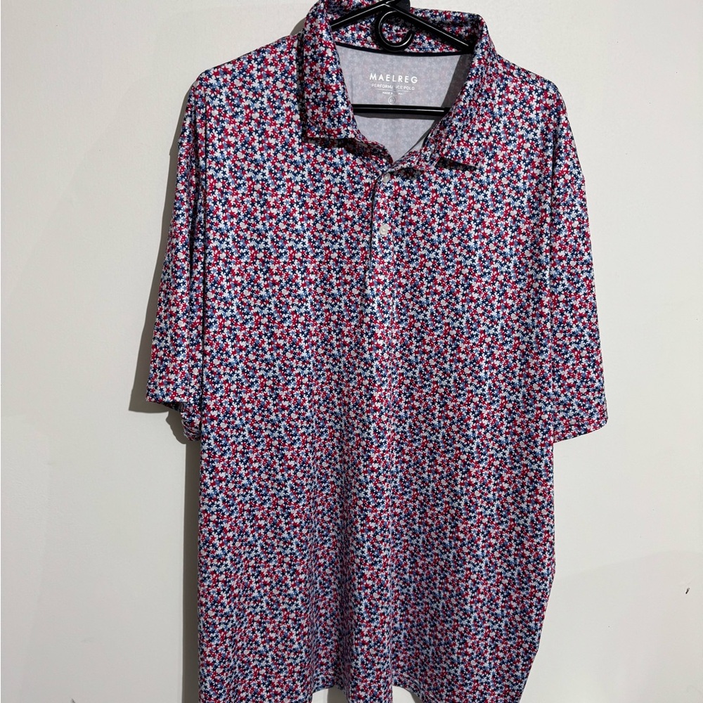 Men's Floral Polo Shirt - Red and Blue